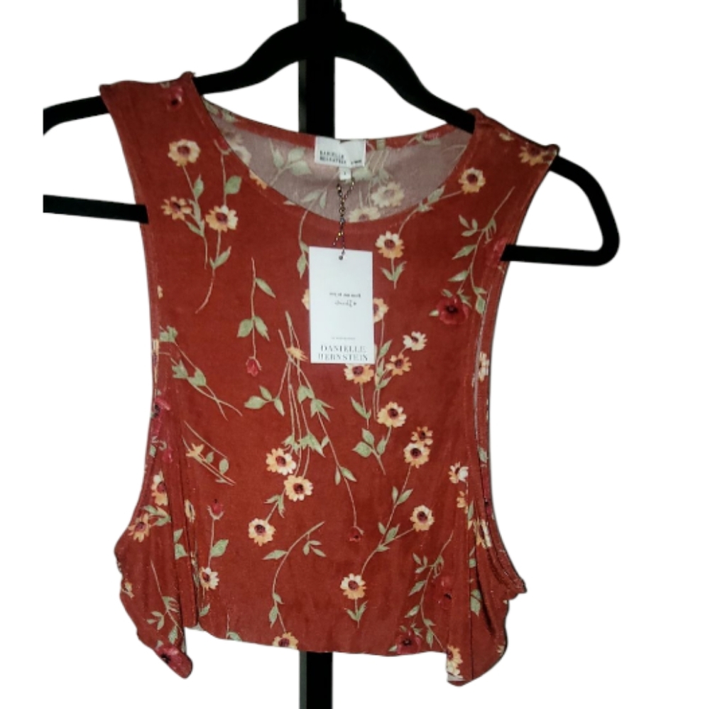 We Wore What Floral Rust Sleeveless Top